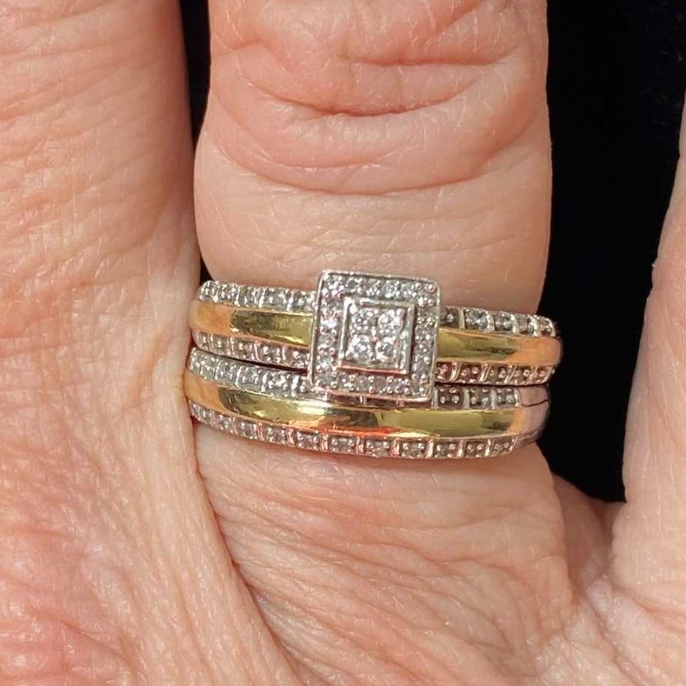Womens 925 SS / Gold Tone Wedding Set with Genuine Diamonds
